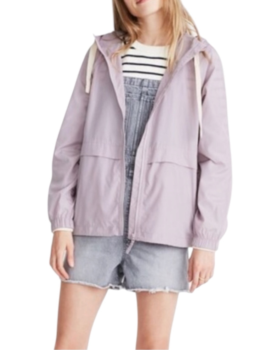 MADEWELL Raincheck Hooded Packable Raincoat in Pale Lilac Pink Size Small